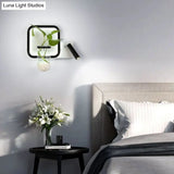 Loop Shaped Wall Sconce Metal Led Light With Spotlight And Plant Pot In Black-White - Decorative