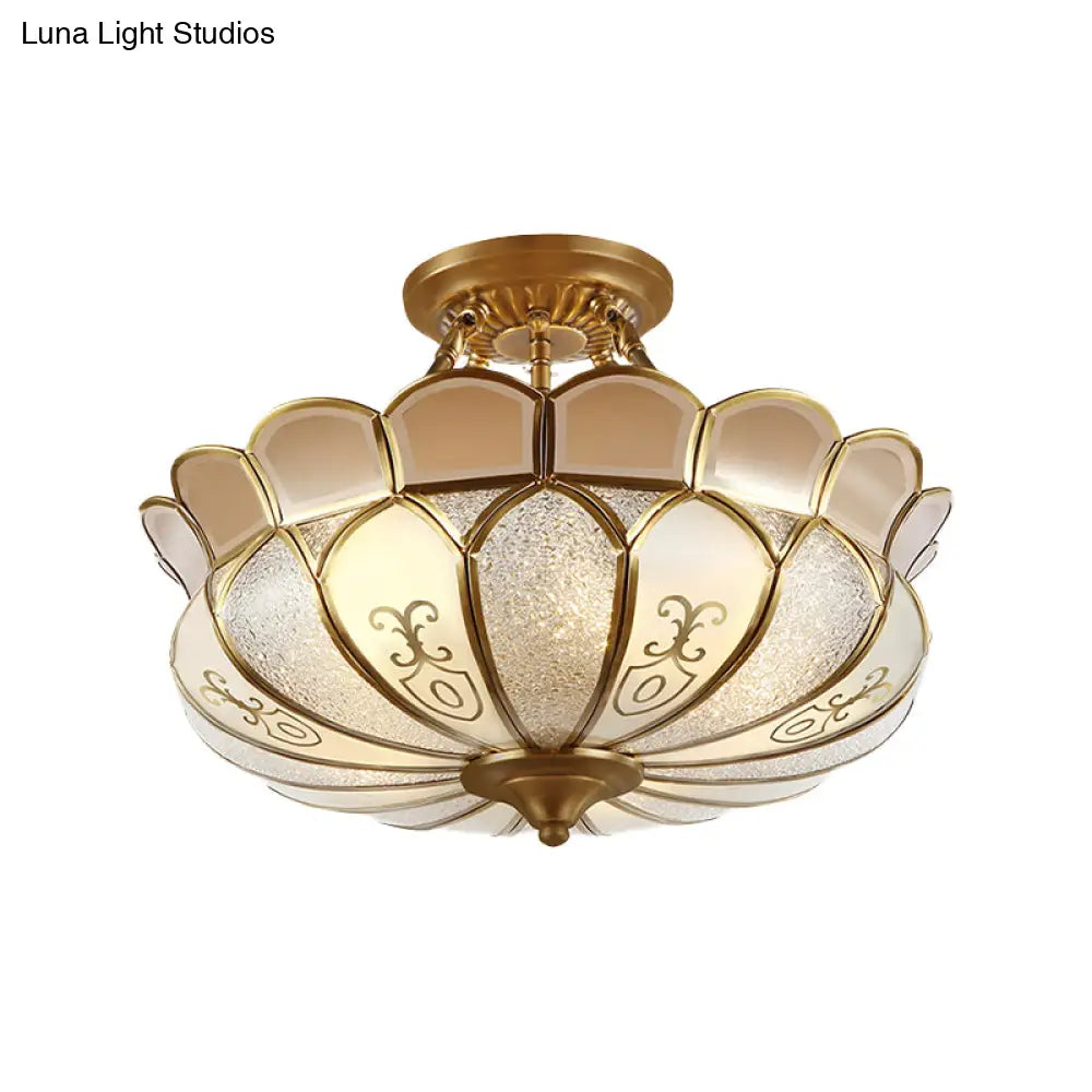 Lotus 4/5 Light Colonial Flush Mount With Frosted Glass - Gold Finishing