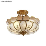 Lotus 4/5 Light Colonial Flush Mount With Frosted Glass - Gold Finishing