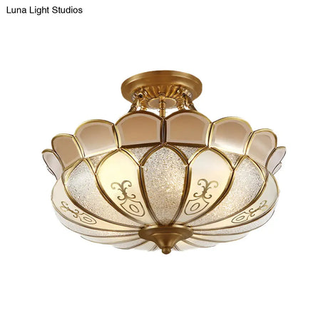 Lotus 4/5 Light Colonial Flush Mount With Frosted Glass - Gold Finishing