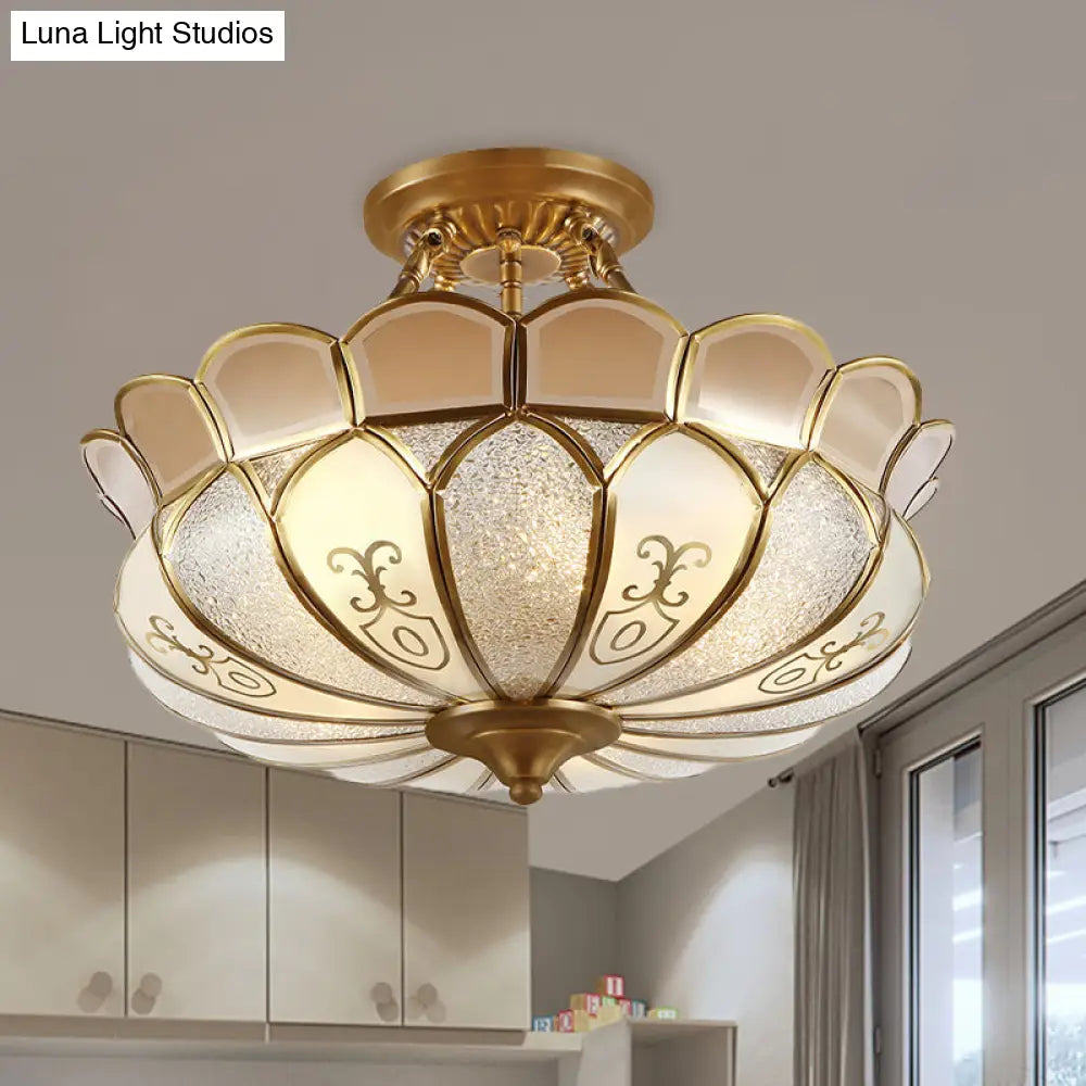 Lotus 4/5 Light Colonial Flush Mount With Frosted Glass - Gold Finishing
