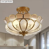 Lotus 4/5 Light Colonial Flush Mount With Frosted Glass - Gold Finishing