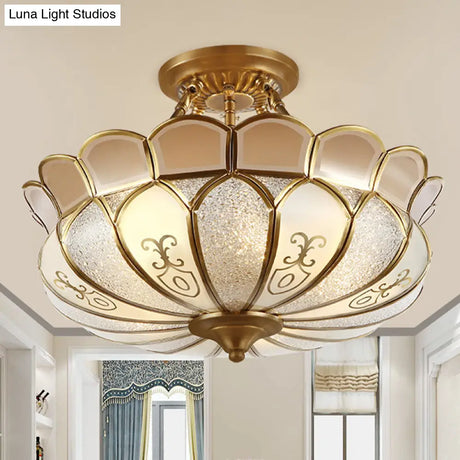 Lotus 4/5 Light Colonial Flush Mount With Frosted Glass - Gold Finishing