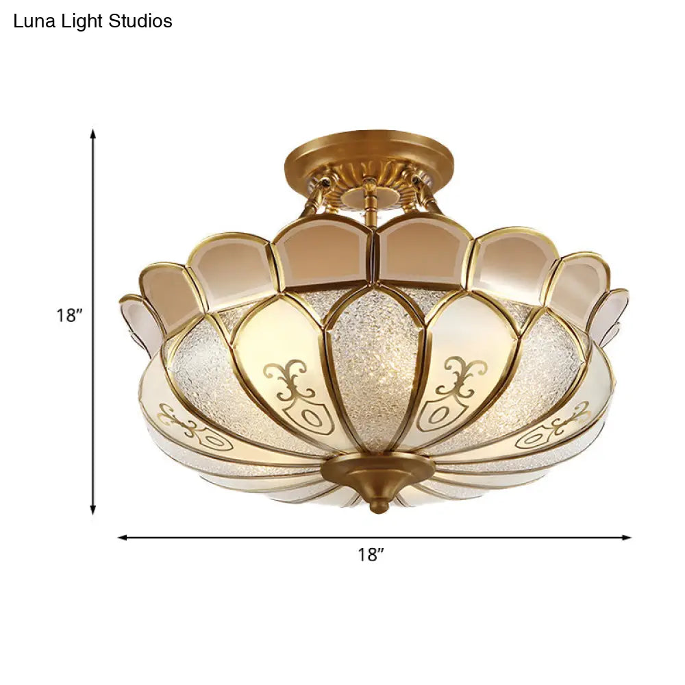 Lotus 4/5 Light Colonial Flush Mount With Frosted Glass - Gold Finishing