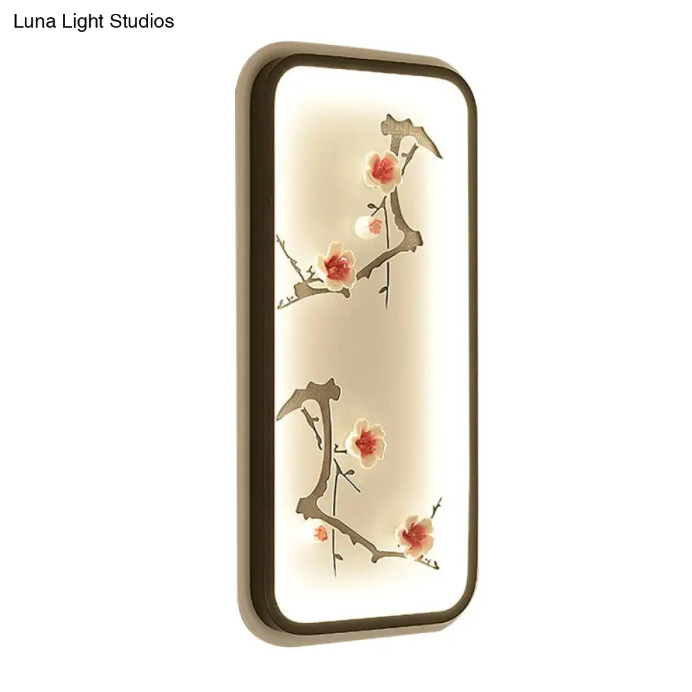 Lotus Blossom Mural Lamp - Chinese Ceramic Black-Green Or Red Led Wall Light For Family Room