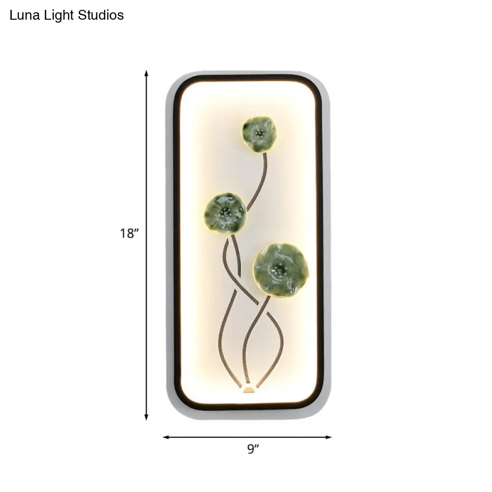 Lotus Blossom Mural Lamp - Chinese Ceramic Black-Green Or Red Led Wall Light For Family Room