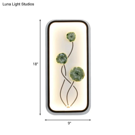 Lotus Blossom Mural Lamp - Chinese Ceramic Black-Green Or Red Led Wall Light For Family Room