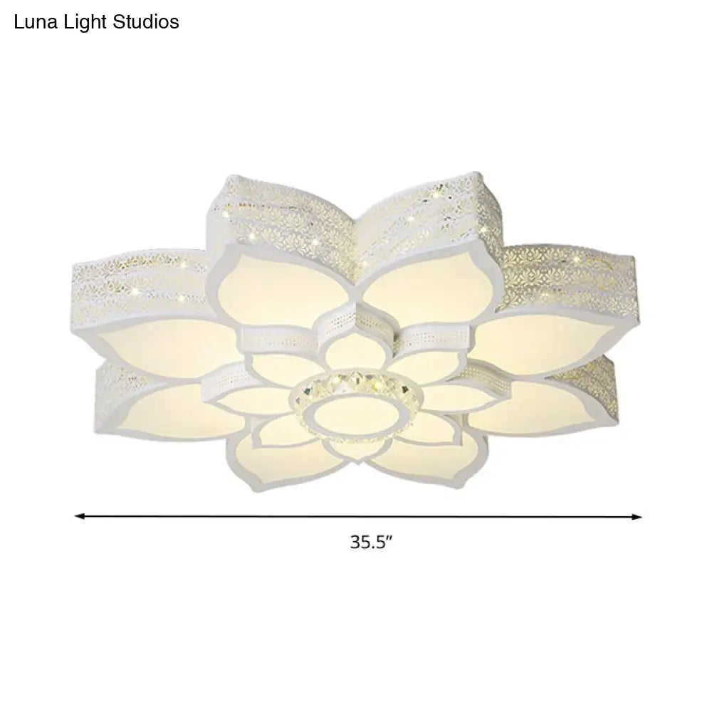 Lotus Crystal Flush Mount Light Fixture - White 23.5’/29.5’/35.5’ W Led Ceiling In Warm/White