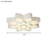 Lotus Crystal Flush Mount Light Fixture - White 23.5’/29.5’/35.5’ W Led Ceiling In Warm/White