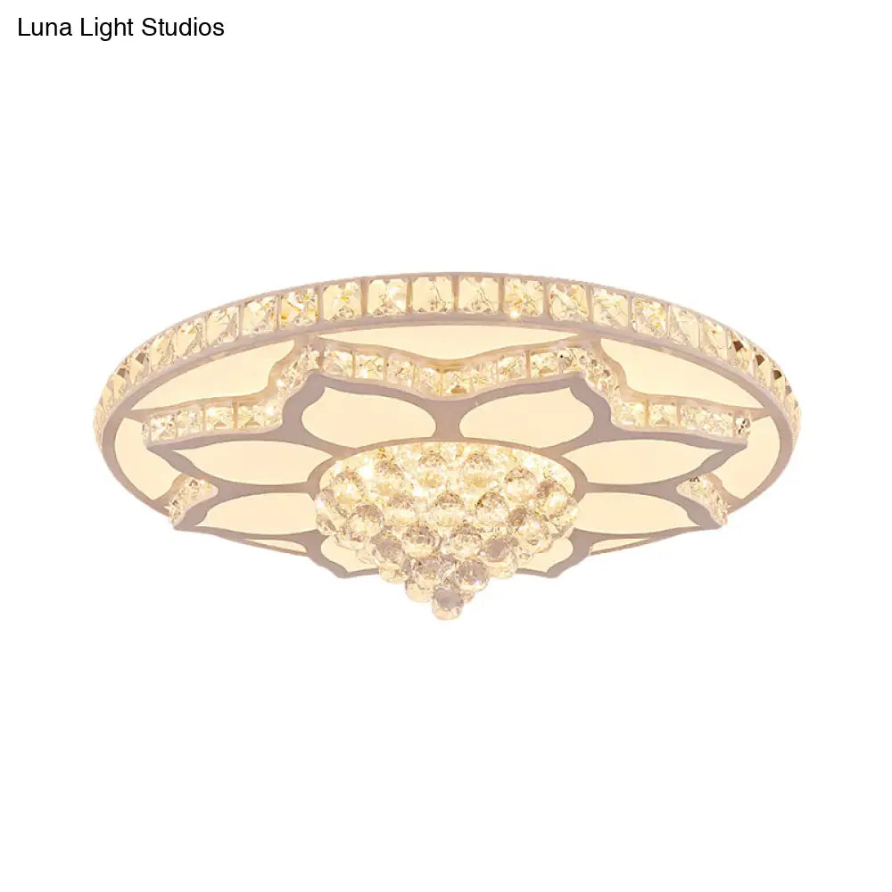 Lotus Crystal Led Flush Mount Ceiling Light - 19.5’/23.5’ Wide Modern Cut Crystals Warm/White