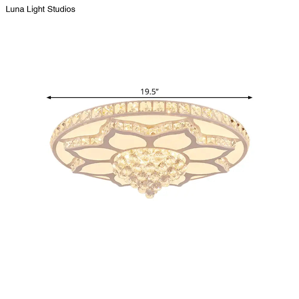 Lotus Crystal Led Flush Mount Ceiling Light - 19.5’/23.5’ Wide Modern Cut Crystals Warm/White