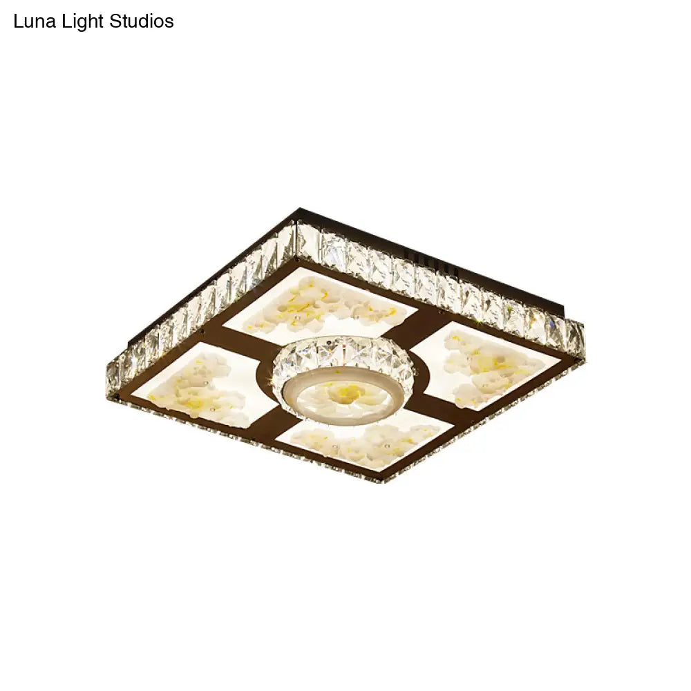 Lotus Design Led Flush Mount Ceiling Light With Cut Crystal Square In Chrome