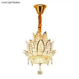 Lotus Faceted Crystal Ball Chandelier - Modern Gold Hanging Light 3 Lights For Hallway