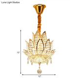 Lotus Faceted Crystal Ball Chandelier - Modern Gold Hanging Light 3 Lights For Hallway
