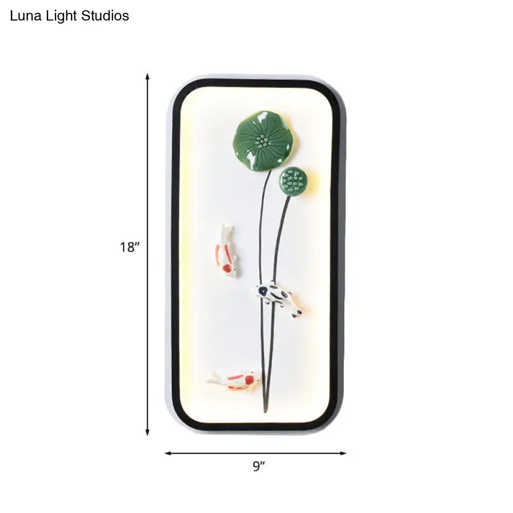 Lotus Leaf Ceramic Mural Lamp: Handcrafted Chinese Green Wall Light For Decoration