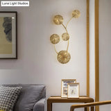Lotus Leaf Etched Brass Wall Sconce - Metal Art Deco Stairs Lamp