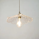 Lotus Leaf Pendant Lamp - Farmhouse Brass Clear Carved Glass Hanging Light For Dining Table