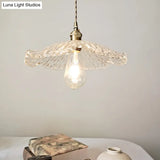 Lotus Leaf Pendant Lamp - Farmhouse Brass Clear Carved Glass Hanging Light For Dining Table