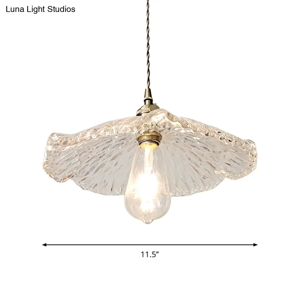 Lotus Leaf Pendant Lamp - Farmhouse Brass Clear Carved Glass Hanging Light For Dining Table