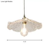 Lotus Leaf Pendant Lamp - Farmhouse Brass Clear Carved Glass Hanging Light For Dining Table