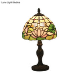 Lotus Pattern Tiffany Cut Glass Table Lamp - 1-Light Dark Brown Nightstand Lighting