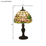Lotus Pattern Tiffany Cut Glass Table Lamp - 1-Light Dark Brown Nightstand Lighting