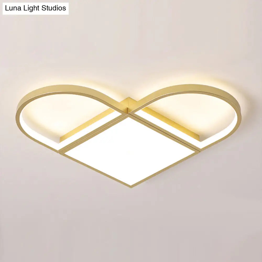 Love Shaped Thin Surface Ceiling Light In Gold With Led Flush Mount Lighting - Modern Metal Design
