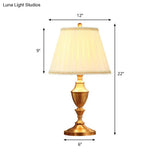 Lucie - Brass Night Table Lamp: Rustic Fabric Pleated Lampshade Desk Light