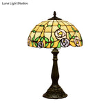 Ludovica - Tiffany Bronze Table Lamp with Rose Patterned Grid Stained Glass Shade Bronze