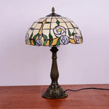 Ludovica - Tiffany Bronze Table Lamp with Rose Patterned Grid Stained Glass Shade Bronze
