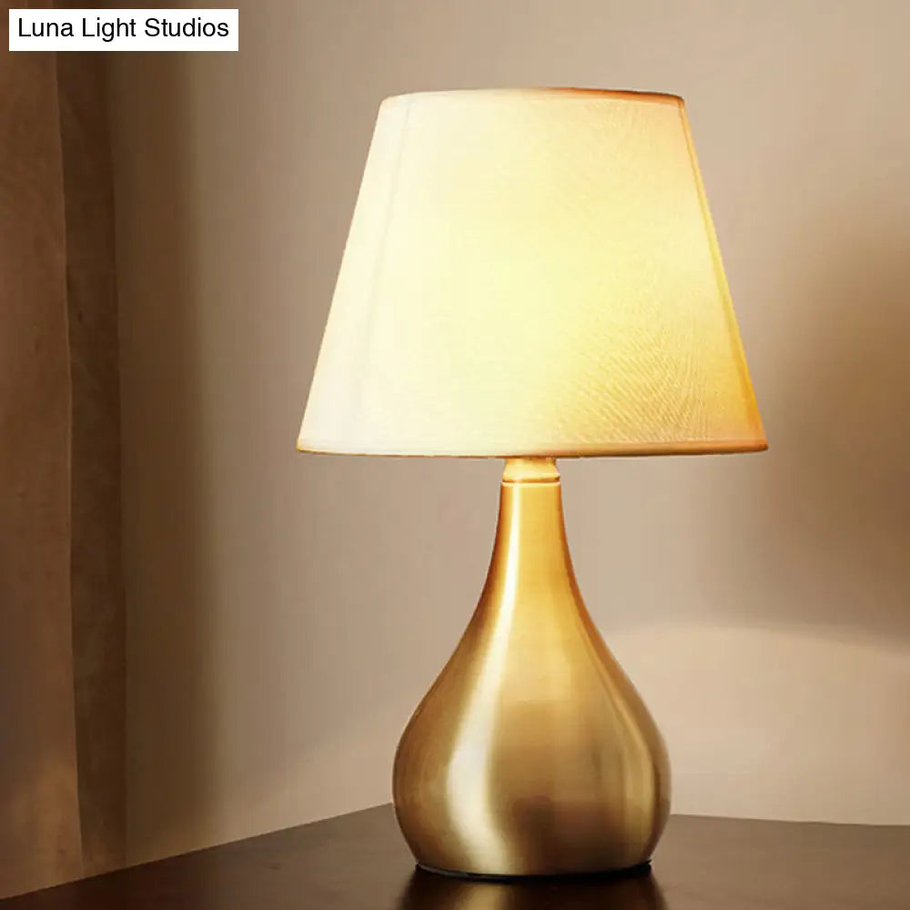Luxurious 1-Head Brass Metal Nightstand Light For Living Room - Fabric Tapered Night Table Lighting