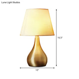 Luxurious 1-Head Brass Metal Nightstand Light For Living Room - Fabric Tapered Night Table Lighting