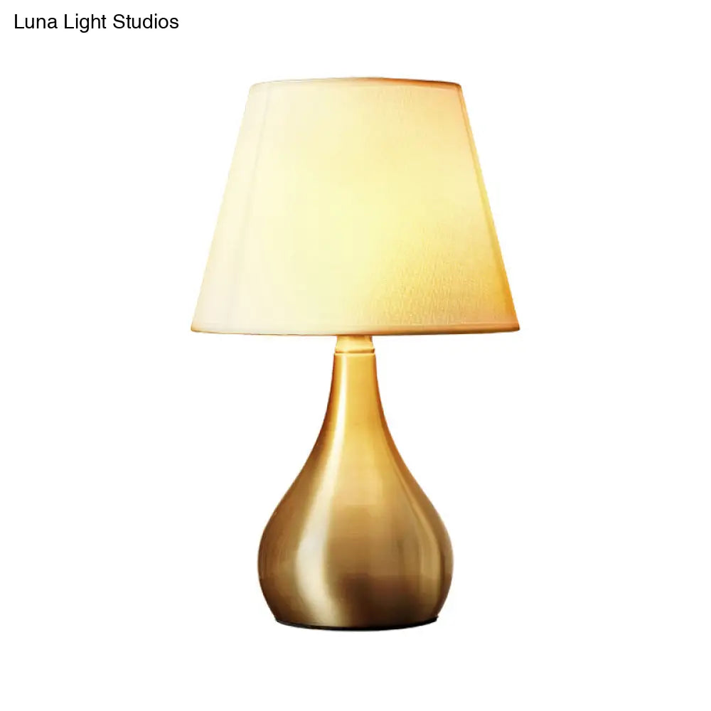 Luxurious 1-Head Brass Metal Nightstand Light For Living Room - Fabric Tapered Night Table Lighting