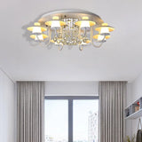 Luxurious Circular Semi Flushmount Ceiling Light With Crystal Ball - 8 Lights Metallic Black/White