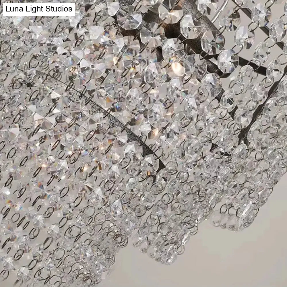 Luxurious Cylinder Pendant Light With Clear Crystal Beads - Ideal For Adult Bedroom Lighting