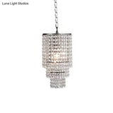 Luxurious Cylinder Pendant Light With Clear Crystal Beads - Ideal For Adult Bedroom Lighting
