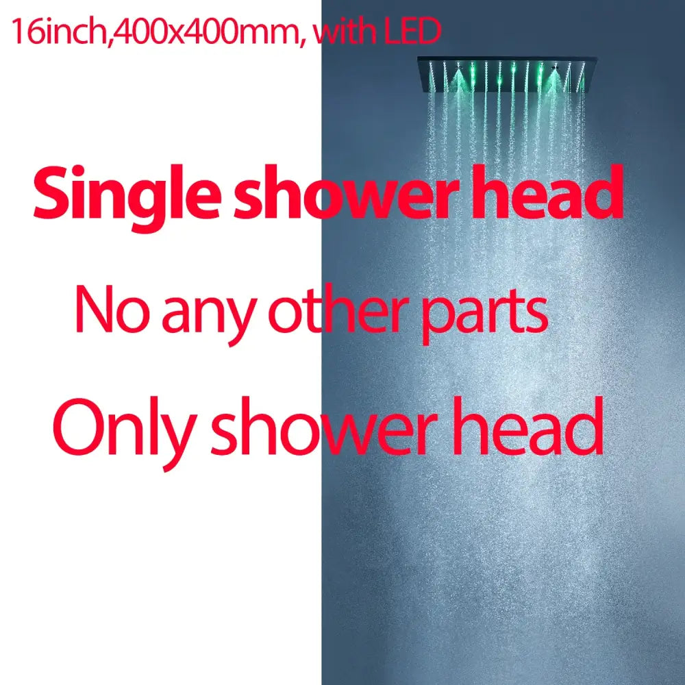 Luxury 16/20 Inch 400/500mm Rainfall Mist Spray LED Shower Head Set Constant Temperature Valve Mixer With Side Massage