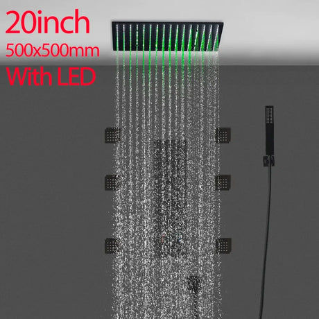 Luxury 16/20 Inch 400/500mm Rainfall Mist Spray LED Shower Head Set Constant Temperature Valve Mixer With Side Massage