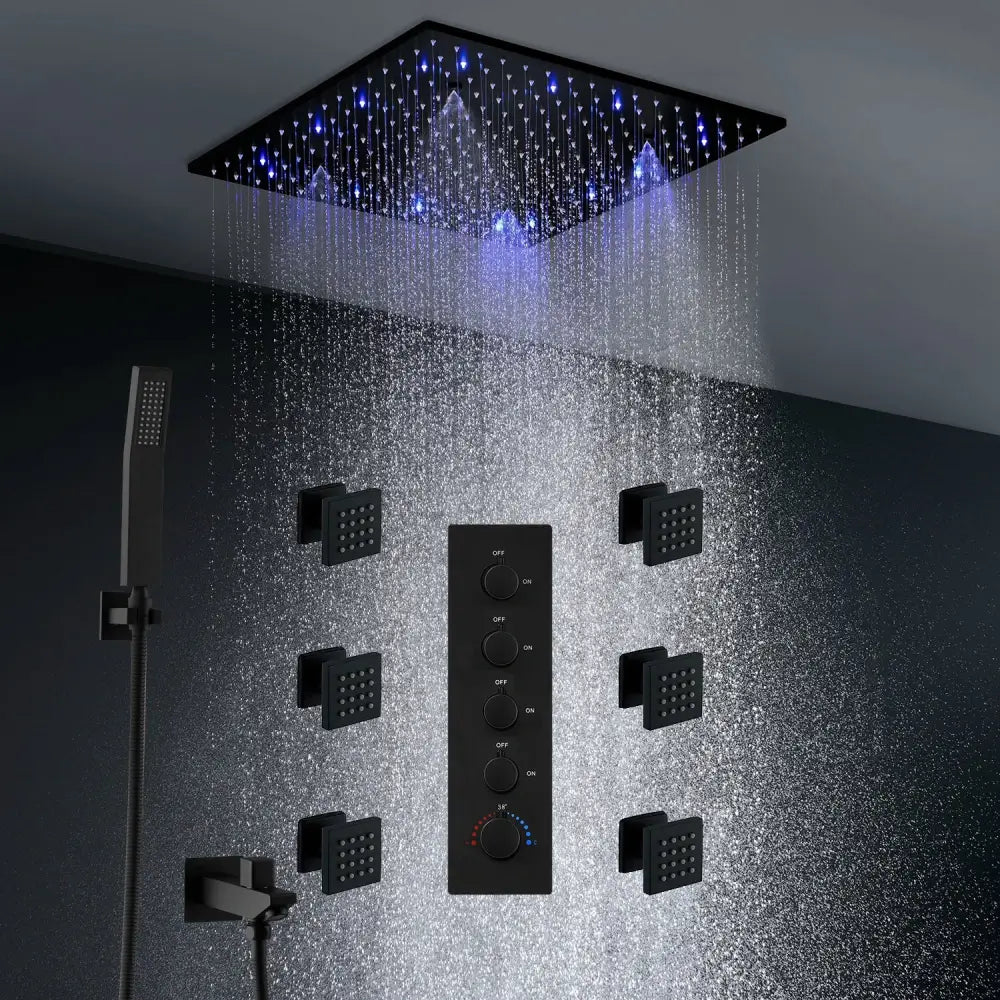 Luxury 16/20 Inch 400/500mm Rainfall Mist Spray LED Shower Head Set Constant Temperature Valve Mixer With Side Massage