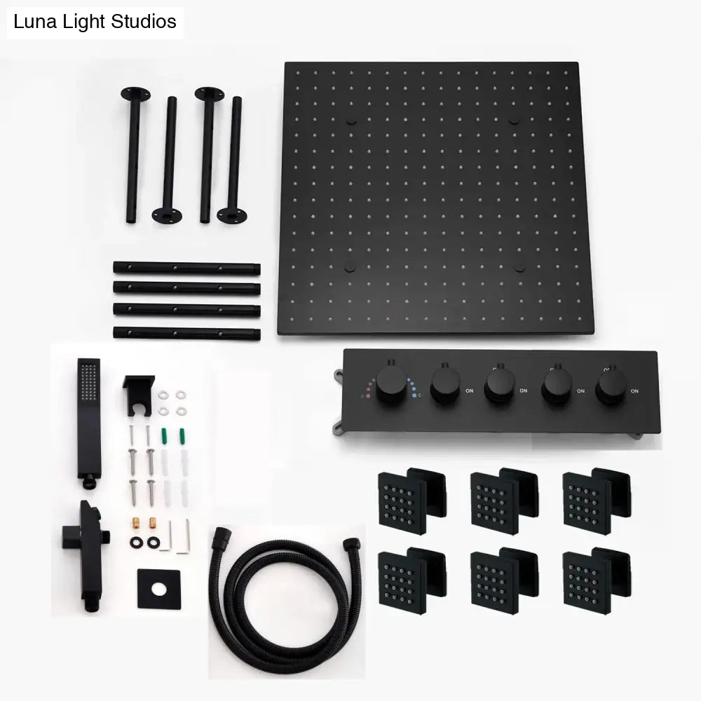 Luxury 16/20 Inch 400/500mm Rainfall Mist Spray LED Shower Head Set Constant Temperature Valve Mixer With Side Massage