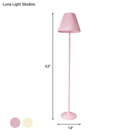 Macaron 1-Light Straight Rod Iron Floor Lamp In Pink/Green With Pleated Pink/Yellow Shade