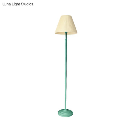 Macaron 1-Light Straight Rod Iron Floor Lamp In Pink/Green With Pleated Pink/Yellow Shade