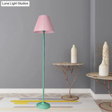 Macaron 1-Light Straight Rod Iron Floor Lamp In Pink/Green With Pleated Pink/Yellow Shade