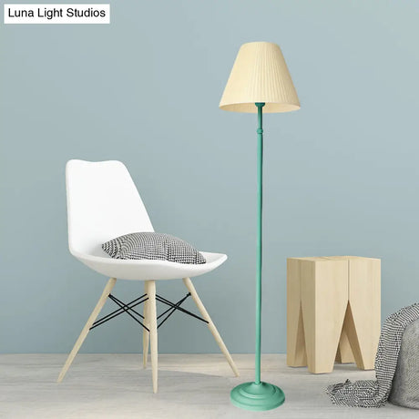 Macaron 1-Light Straight Rod Iron Floor Lamp In Pink/Green With Pleated Pink/Yellow Shade