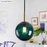 Macaron Amber/Green/Red Glass Bubble Pendant Light - 1 Head Ceiling Lamp For Bedrooms