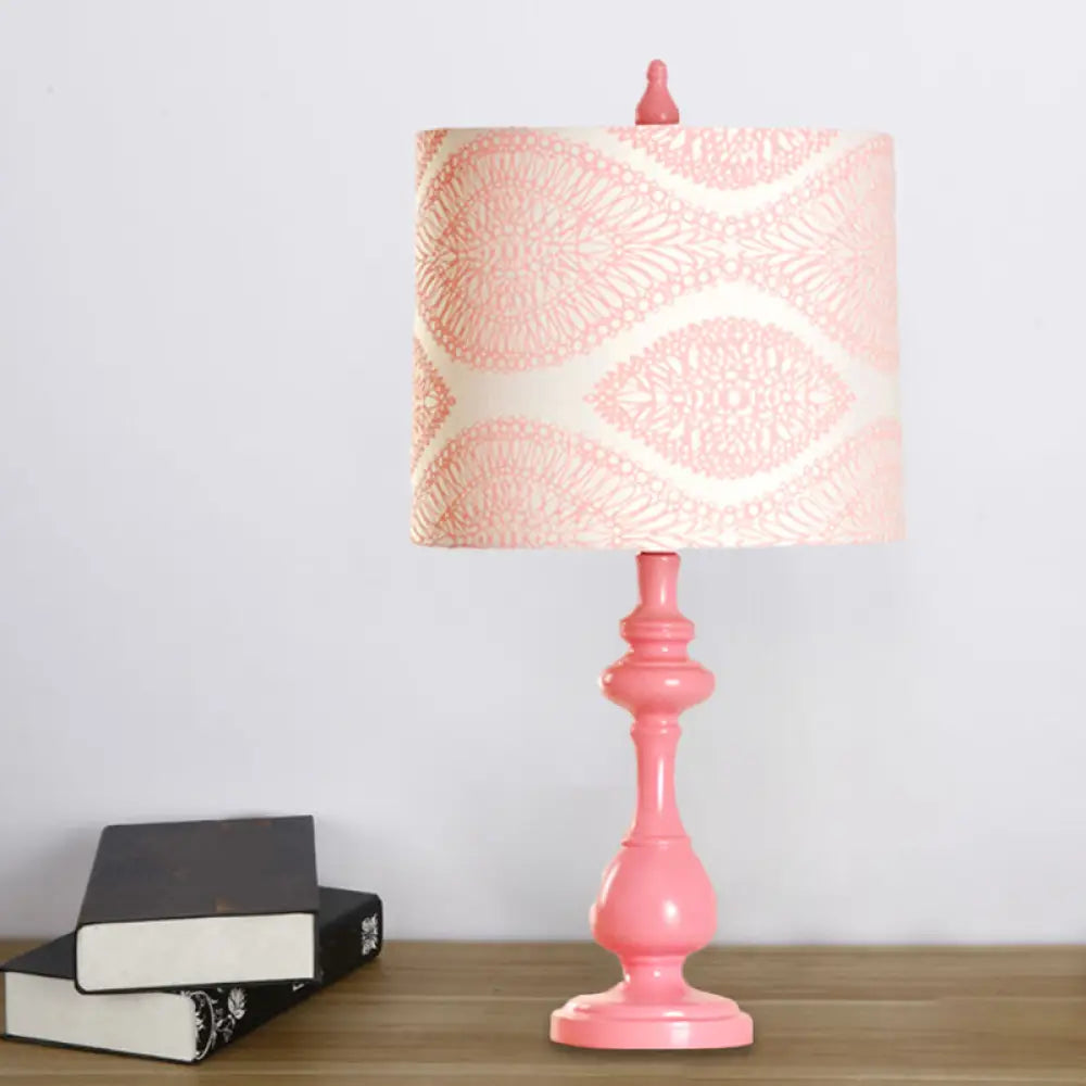 Macaron Barrel Night Lamp In Pink With Column Base - Bedroom Task Lighting