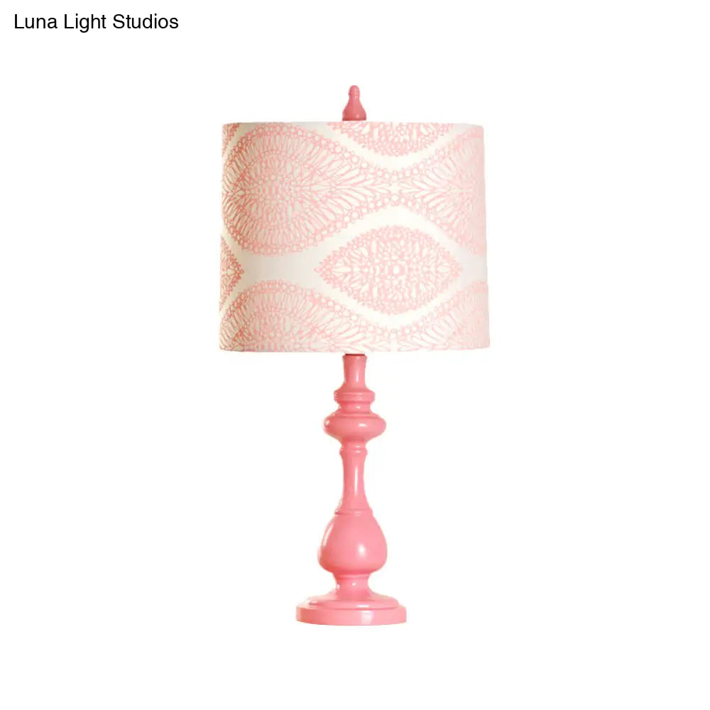 Macaron Barrel Night Lamp In Pink With Column Base - Bedroom Task Lighting