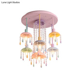 Macaron Beaded Crystal 7 - Light Pink Semi Flush Mount Ceiling Light For Girls’ Bedroom