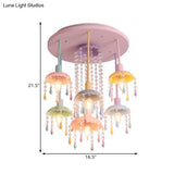 Macaron Beaded Crystal 7 - Light Pink Semi Flush Mount Ceiling Light For Girls’ Bedroom