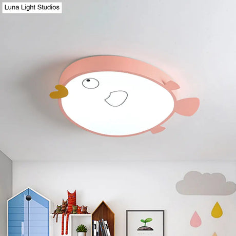 Macaron Blue/Pink Led Bedroom Flush Light With Bird Acrylic Shade - Mount Fixture